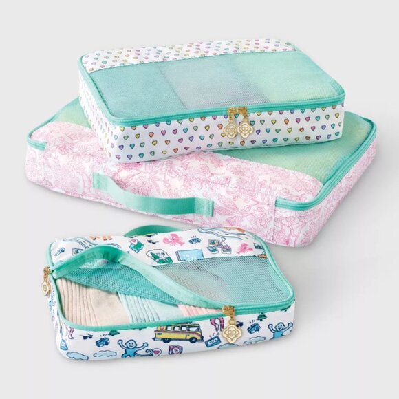 💗🐰Roller Rabbit x Target 3pc Packing Cube Set White/Teal NWT - Picture 3 of 4